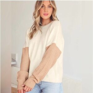Lulu’s  Women’s Cozy Nancie Color Block Cream Fall  Sweater S